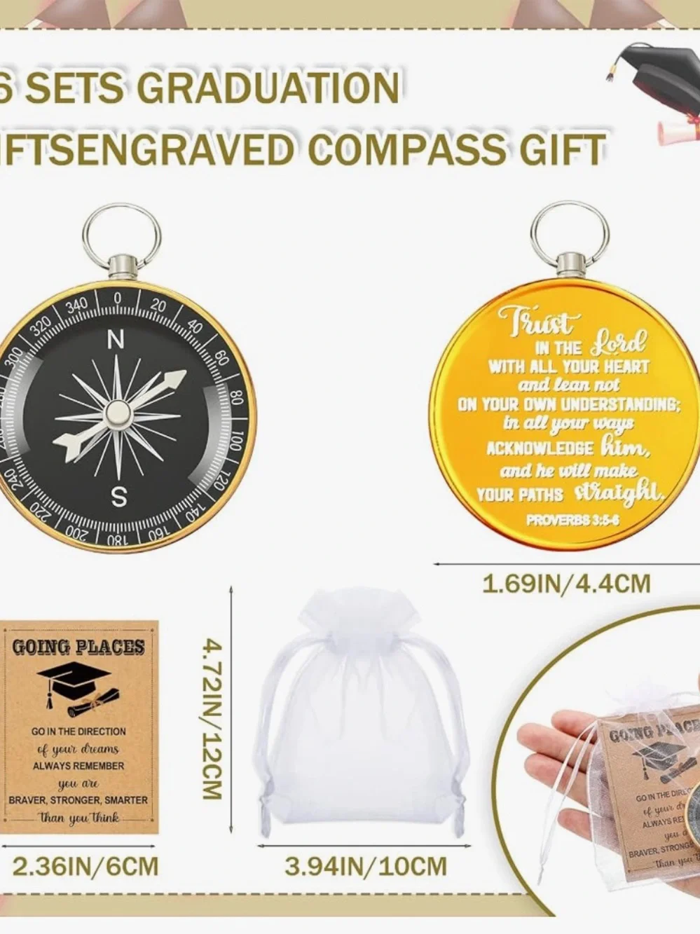 Set of 16 Graduation Gift Compass Keychains